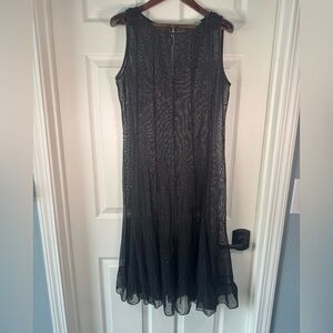 Vintage Sandra Darren Dark Romance Sheer Sparkle Overlay Twirl Dress Size 10
